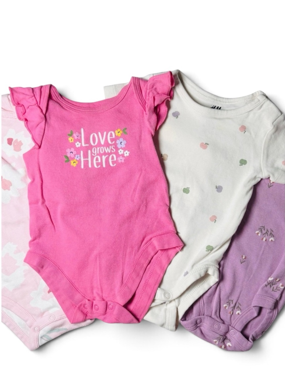 Pastel Floral Love Grows Here Bodysuit Bundle Pink Purple 4pc 0-3M